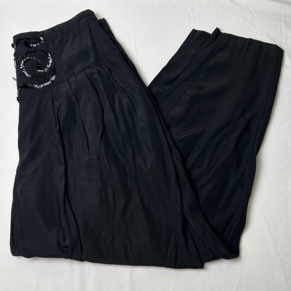 Adrienne Christina Womens Sequin High Waist Harem Pants Size L Black Boho Genie